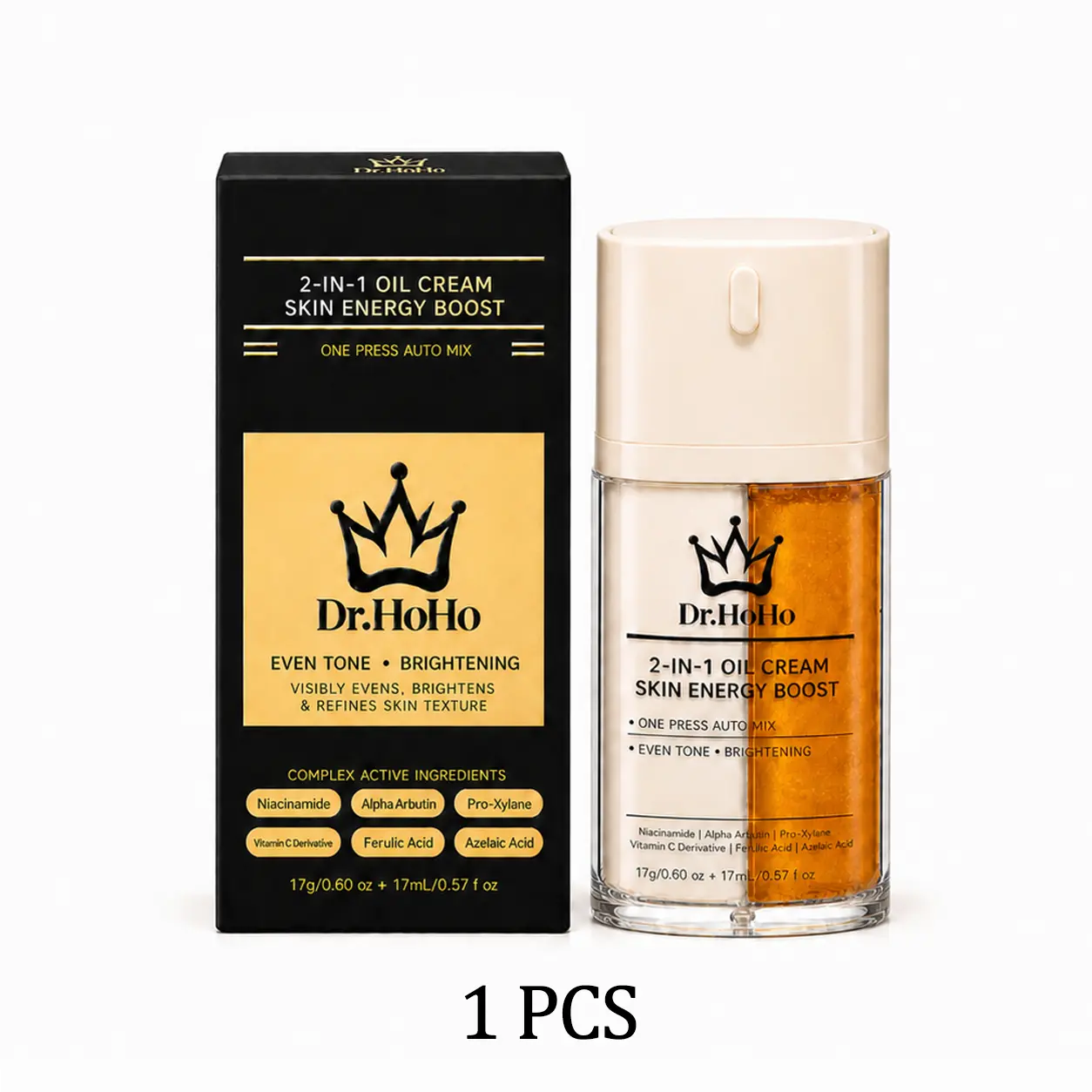 Dr.HoHo Niacinamide & Vitamin C Brightening Serum – 2-in-1 Oil Cream with Alpha Arbutin & Azelaic Acid – Dark Spot & Skin Energizer – Hydrating Lightening Face Care for Even Tone & Glow