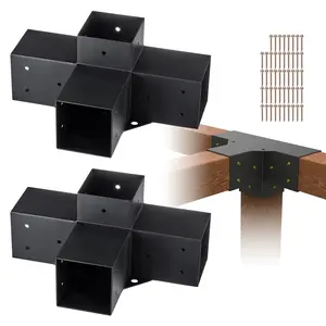 Pergola Bracket Kit 4''x4'' (inner size 3.6 x 3.6)/ 6''x6'' (inner size 5.6 x 5.6), 2pcs 4-Way Heavy Duty Corner Bracket Woodworks Post Base Kit, Easy Installation Wooden Beams for Gazebos, Patio Pergolas, Log Cabin Outdoor Pergola Hardware