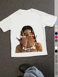 Women's Round Neck Ring Finger Print Tee, Fashion Casual Short Sleeve T-shirt for Daily Wear, Ladies Summer Clothes, Top