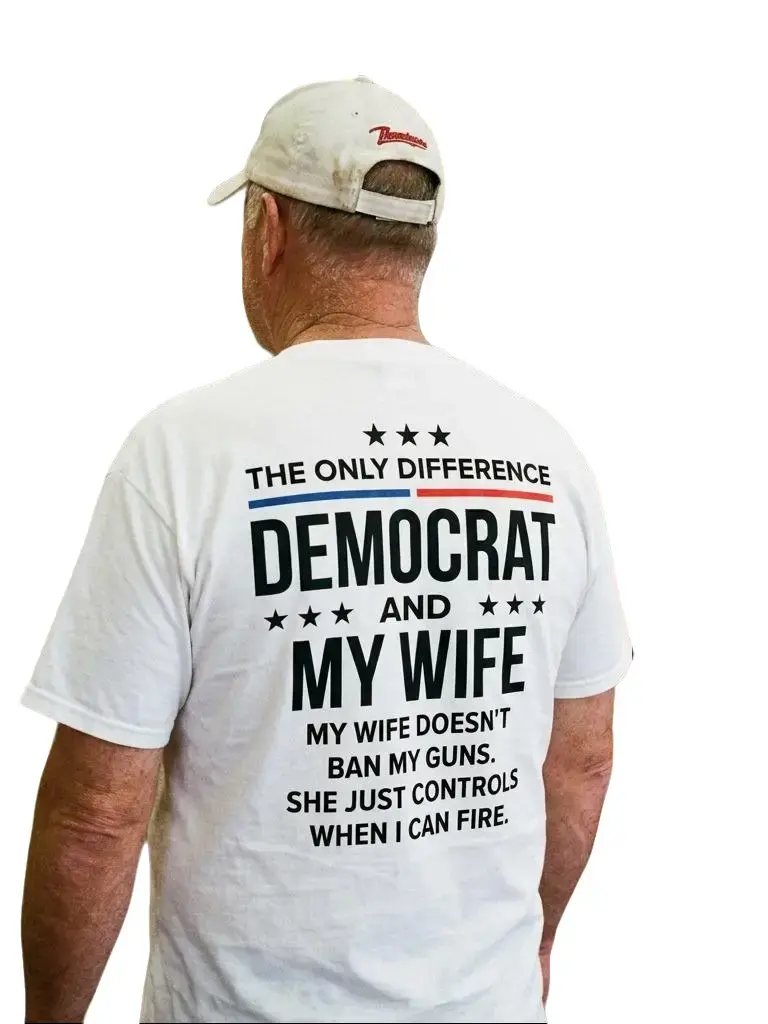 Men's Funny Political Cotton T-Shirt - Casual Menswear Sports Top with Short Sleeve, Round Neck, Humorous Conservative Husband Gift, Political Joke