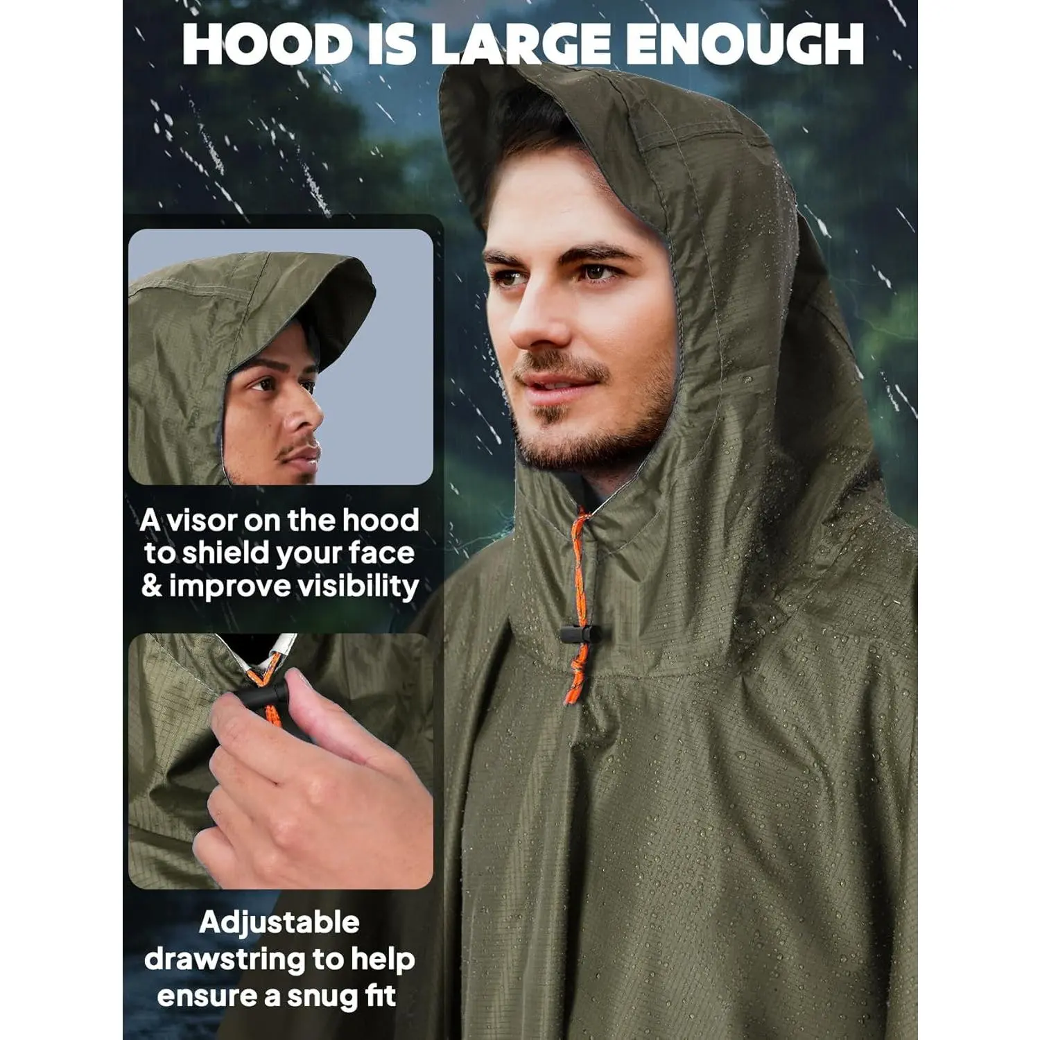 Hooded Rain Poncho for Adults Waterproof Lightweight Rain Coat for Men Women Reusable Rain Jacket for Emergency Outdoor Hooded Rain Poncho for Adults Waterproof Lightweight Rain Coat for Men Women Reusable Rain Jacket for Emergency Outdoor