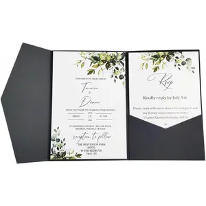 Black Invitation Card Pocket With Envelope For Wedding Birthday Brial Shower 20 sets (black)