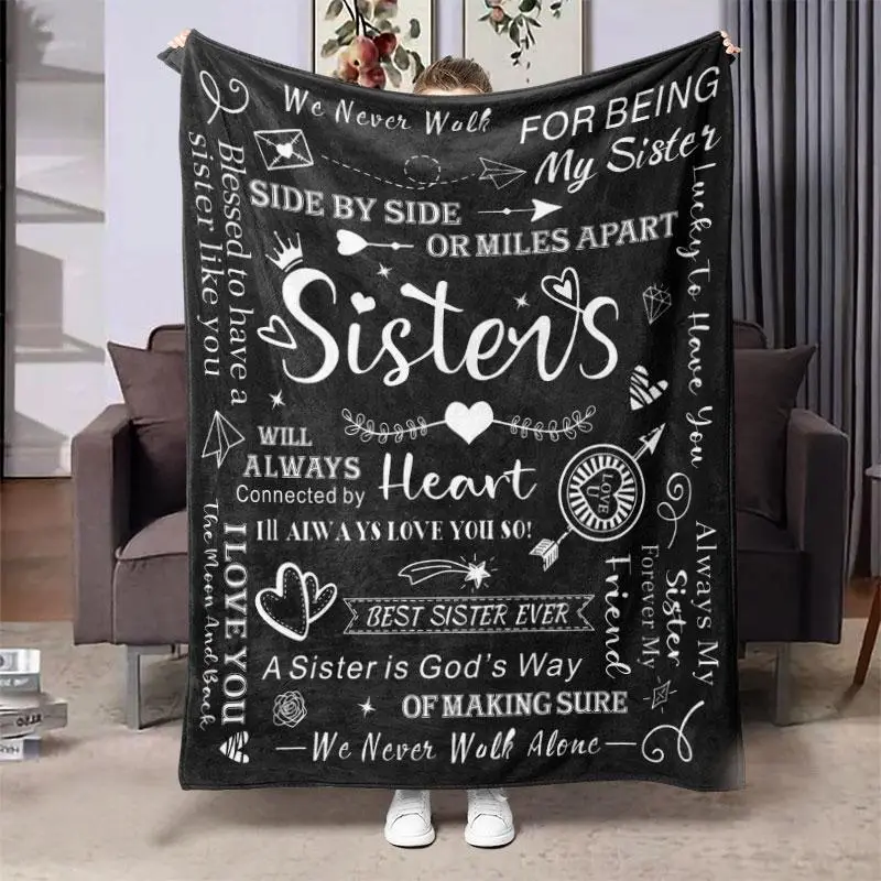 Letter Print Blanket, Soft Flannel Blanket, Warm Blanket for Home Office, All Season Blanket, Breathable Comfortable Blanket, Comfy Bedding for Christ