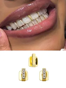 3pcs and Silver Color Cz Grillz, Stylish Gold-Plated Grillz, Suitable for Men and Women, Hip-Hop Accessory, Daily Wear