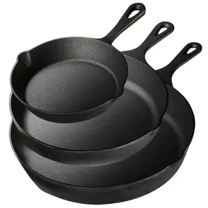3-Piece Cast Iron Skillet Set Non-Stick, Heavy-Duty Pans for Oven, Grill & Campfire Cooking (6/8/10 Inch)