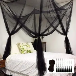 Bed Canopy, Canopy Bed Curtains Bed Drapes for Full Queen King Size Bed Mosquito Net Bed Canopy Curtains for Patio Indoor Outdoor Gothic Room Decor Screen Netting Canopy Curtains Blcak