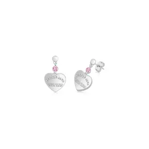 Heart Pink Crystal White Gold Plated Girl's Dangling Stud Earrings Earth2Jane