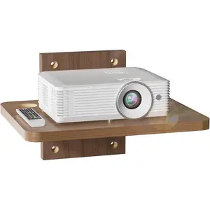 Floating TV Shelf Wall Mount – 1 Tier Wooden Media Shelf for Projector, Router, Game Console & Cable Box, Walnut Brown (Holds up to 22 lbs)