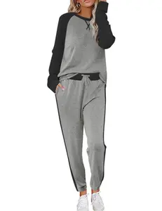 Ekouaer Women's Long Sleeve Pyjama Set, Soft Two-Piece Comfortable Lounge Sets, Round Neck Sleepwear, S-XXL holiday loungewear Pajamas Womenswear