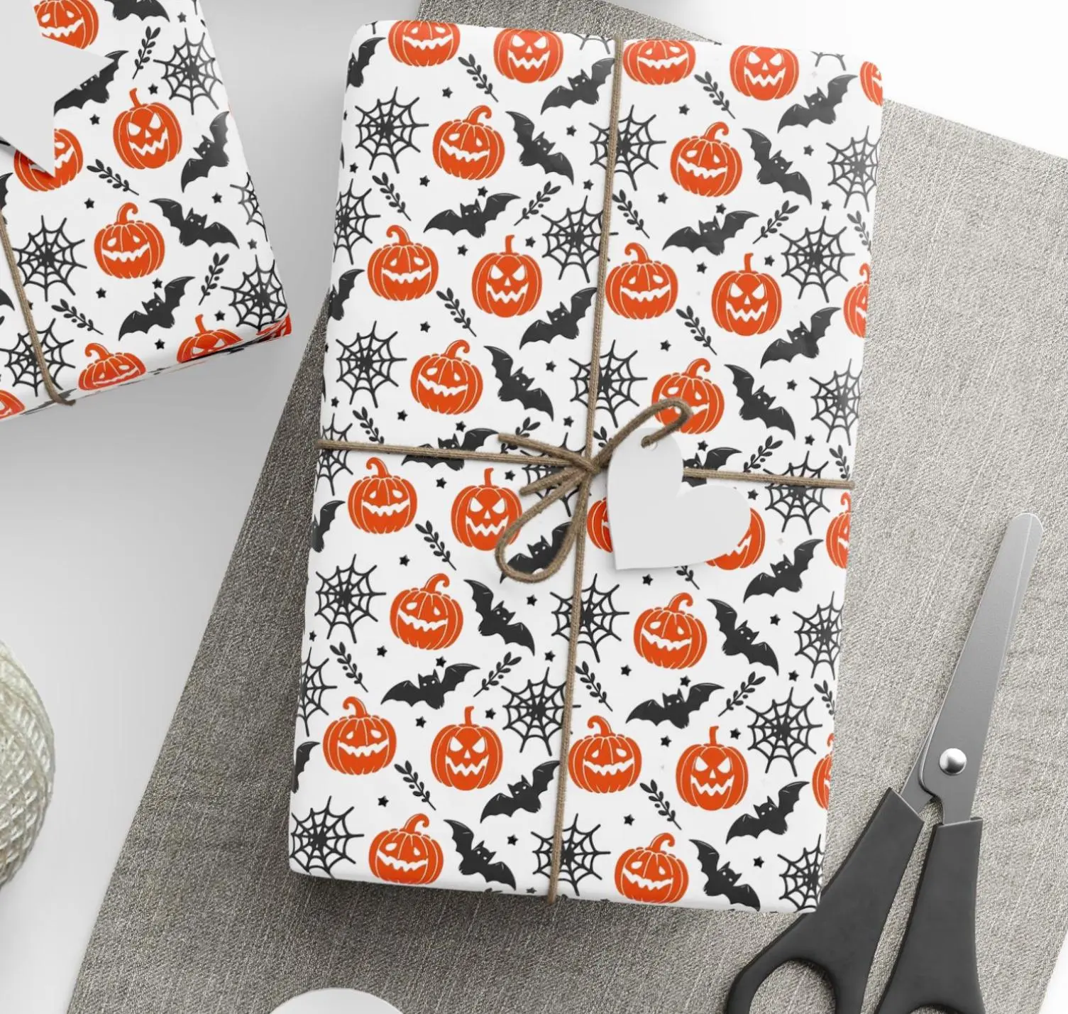 Halloween Jack-o'-lanterns And Bats Wrapping Paper, Pumpkin Pattern Gift Wrap, Halloween Gift Wrap, Halloween Wrapping Paper