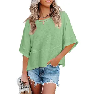LAICIGO Women's 2026 New Fashion Summer Simple Casual Crewneck Batwing Half Sleeve Solid Color T-Shirts Basic Cozy Tee Tops