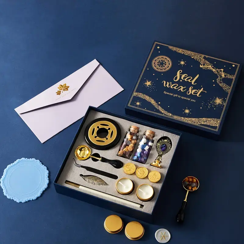 1 Piece Wax Seal Stamp Set Envelope Seal Wax Tape Case, Creative Star Wax Seal Beads, 3 Wax Seal Stamps, Wax Seal Metallic Pens And Envelopes, Wax Seal Set For Gifts And Decorations
