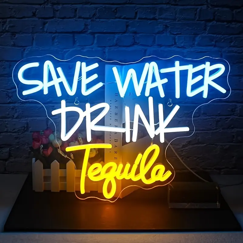Tequila-Themed USB LED Neon Sign with Switch & Plastic Build, Wall Mount Wall Decor for Adults' Watch Party, Cocktail-Themed Decorative Lights, LED Room Decor Festive Gift, Electronic Lights, Led Light Up
