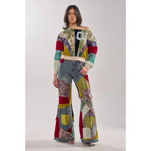 MIXED EMOTIONS BROCADE PATCHWORK FLARE DENIM