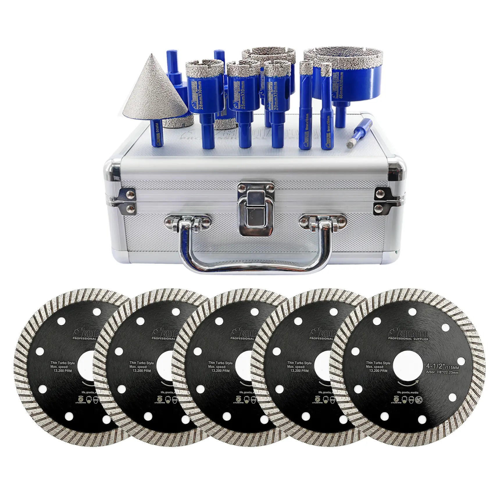 SHDIATOOL 11PCS Diamond Drill Bit Set + 5PCS Diamond Cutting Blades, Triangle Shank Hole Saw & Tile Cutting Kit for Porcelain, Marble, Ceramic & Granite