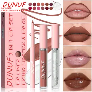 3PCS Nude Brown Lip Liner and Matte Lipstick Makeup Sets,3in1 Vegan Lipstick Lip Liner and Gloss Stain Set Long Lasting Waterproof labiales mate 24 horas originales matte largaduracion