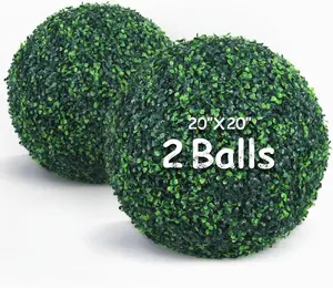 2pcs 20 inch Artificial Boxwood Topiary Balls, Faux Plants Decorative Boxwood Balls, Sun-Protection Indoor & Outdoor Round Greenery Decoration for Garden Porch Balcony Yard Home Wedding
