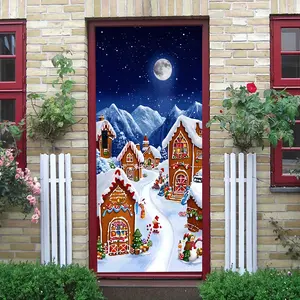 2pcs Christmas Gingerbread House Wall Stickers New Year Holiday Decorations Kids Room Living Room Window Glass Door Stickers Cartoon Snow Scene House Self Adhesive Wallpaper Christmas Decor Supplies Rem