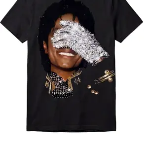Women's Michael Jackson Casual Round Neck T-Shirt, Hand-Applied Rhinestones (Over 400), Unisex Streetwear Crewneck Summer Short-Sleeve Top