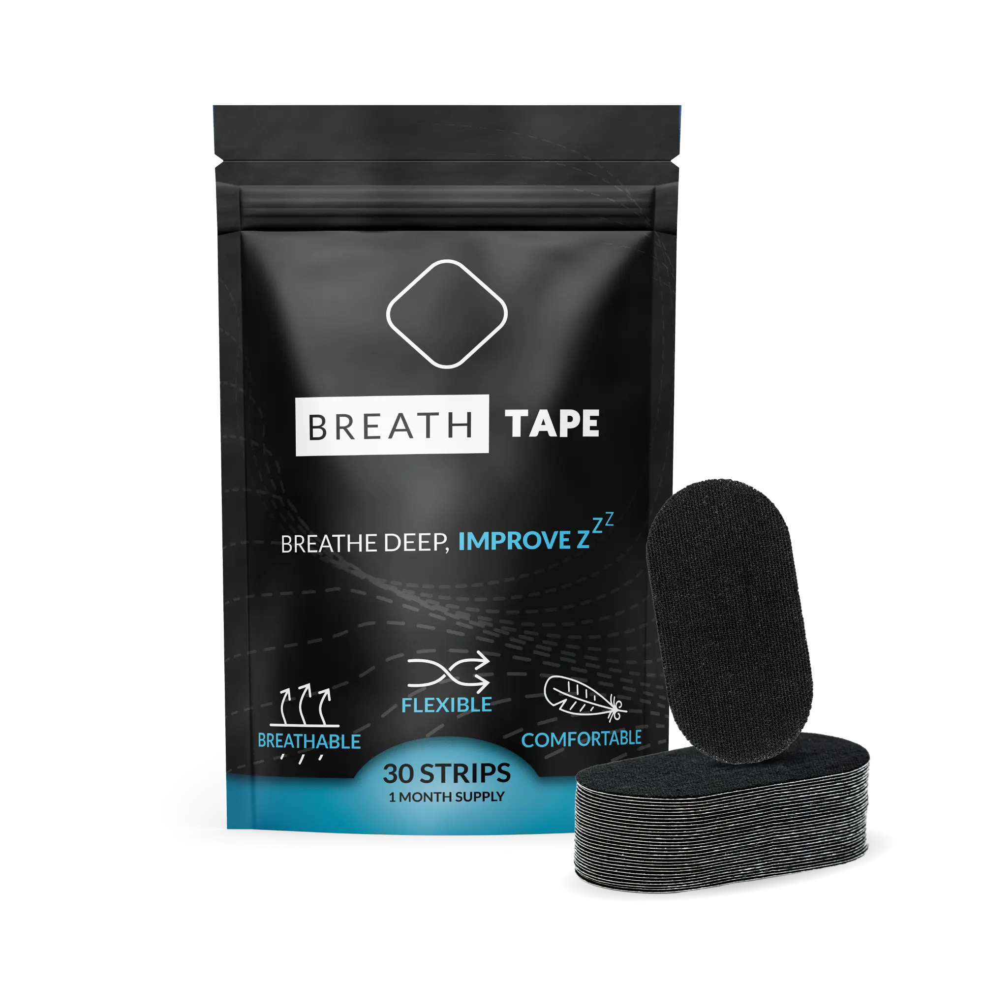 BREATH Tape (30 strips) Mouth Tape, Hypoallergenic Tape Strips, Medical Grade with Woven Cotton for Comfort and Gentle Pain Free Removal