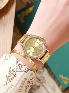 2 counts - Women's Watch Fashion Simple Watch Women's Watch Square Quartz Watch with Fashion Stacked Bracelet Set