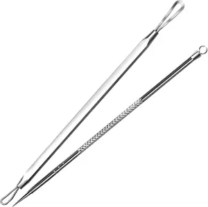 Pimple Extractor Acne Treatment Tool Surgical Grade Blackhead Comedone Removal 2-in-1 Popper Tool for Face Nose Blackhead Extractor Tool Silver Stainless Steel