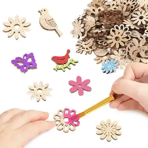 100Pcs Wood Crafts Flowers for Wooden Slices Embellishments Butterflies Butterfly Tiny Bird