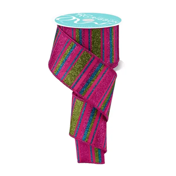 2.5" x 10yd Horizontal Stripe Ribbon – Hot Pink, Lime & Turquoise