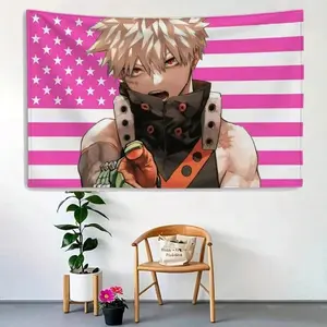 Bakugo Katsuki American Flag Tapestry - Funny Outdoor Garage & Bedroom Wall Decor, Printed Banner For Anime room signature decorative home Vintage Heated Rivalry Eilish