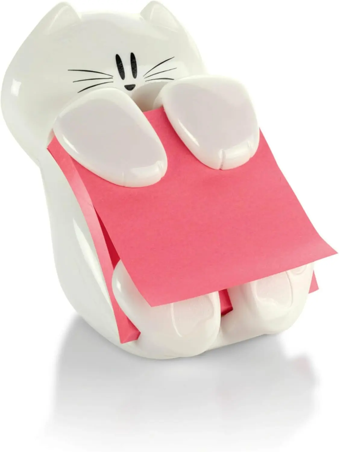 Note Dispenser, White Cat Design, 1 Dispenser, 1 Pad, 45 Sheets | Sticky Notes Holder for Desk, Classroom or Office Supplies