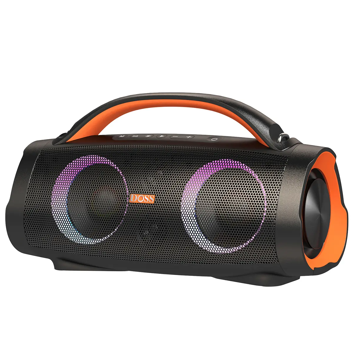 DOSS Extreme Boom+ Portable Outdoor Bluetooth Speaker - 100W Stereo Sound Box, IPX6 Waterproof Bluetooth 5.3 Chargeable Audio System, Beat-Synced LED Lights, PartySync Mode, Orange Wireless Charging Handle, No-Cable Convenience, Usb Type C tiktokshopbackt