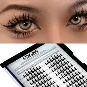 Bluesmurfs Individual Manga Lashes, Valentine Eye Lashes, Dolly Eye Cluster Eyelash Extensions, Spiky Dramatic Individual Lashes with Eyelash Curler and Tweezers, Include Bottom Lashes…