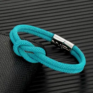 Men Nautical Double Strand Square Knot Bondage Survival Bracelet Women Rescue Emergency Rope Jewelry With 316L Magnet