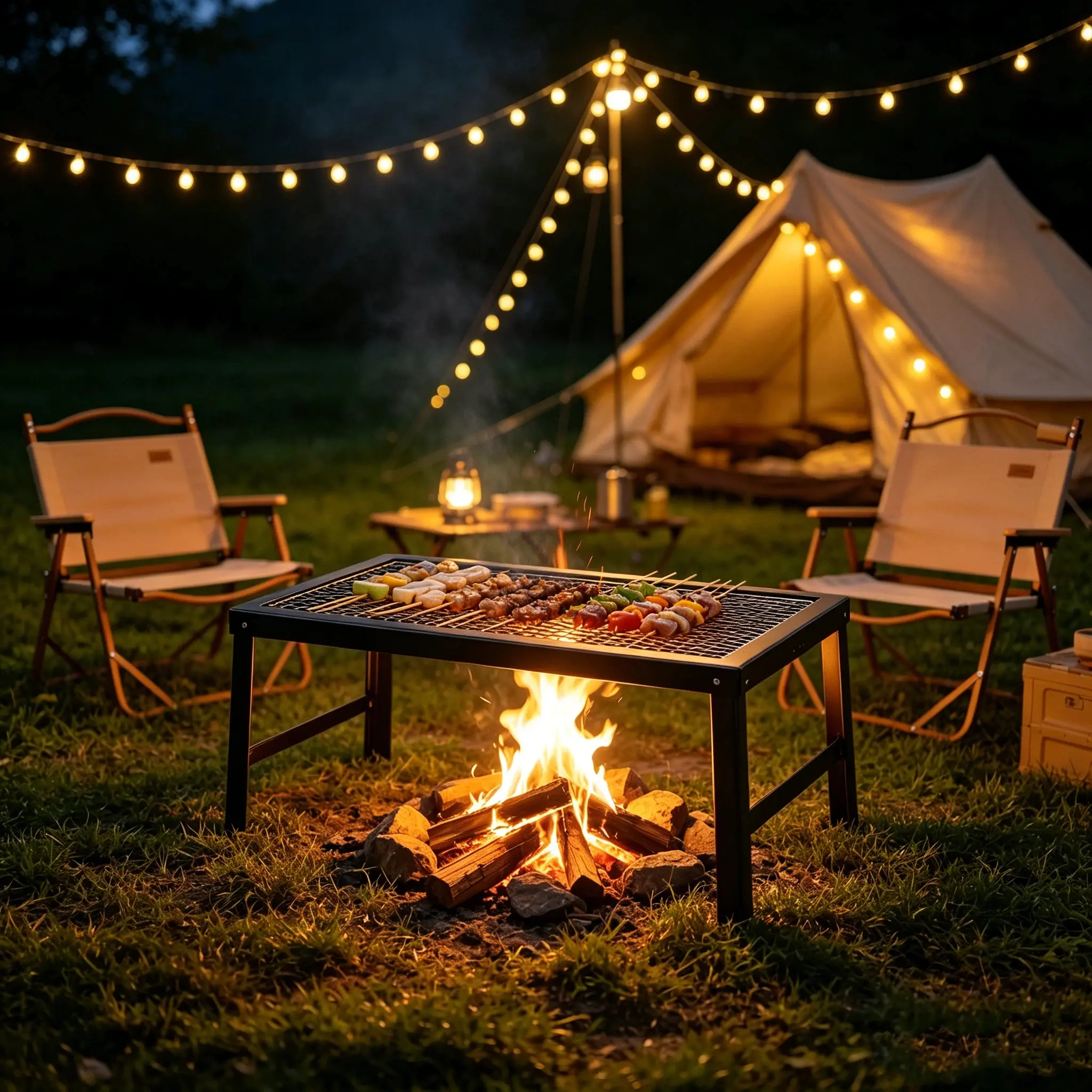 CNCEST Heavy-Duty Iron Campfire Grill, Folding Mesh Top Open Flame Grill, Portable Kitchen and Camper RV Accessories, 44 lbs Capacity, Camping Kitchenware, Campfire / Bbq Party, Anti-Scratch, Cookout Ready, Easy To Place Frying Pans, Heat Resistant, Outdo