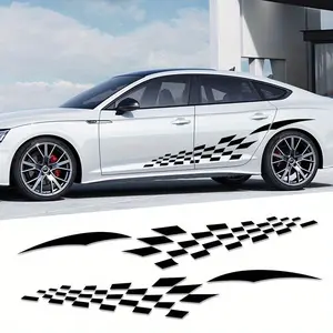 1 Pair Plaid Car Stickers, Racing Style Cover Scratches, Waterproof Vinyl Decals for Cars, Trucks, SUV Doors, Both Sides Body Stickers, Personalised Vehicle Modification Decoration, Car Decorative Sticker, Vehicle Exterior Decoration