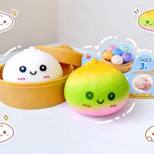 Colorful Smiling Dumpling Squishy Toy with Steamer – Soft TPR Stress Relief Fidget Toy for Kids & Adults, Cute Emoji Squeeze Ball with Steam Box, Ideal Birthday & Daily Gift