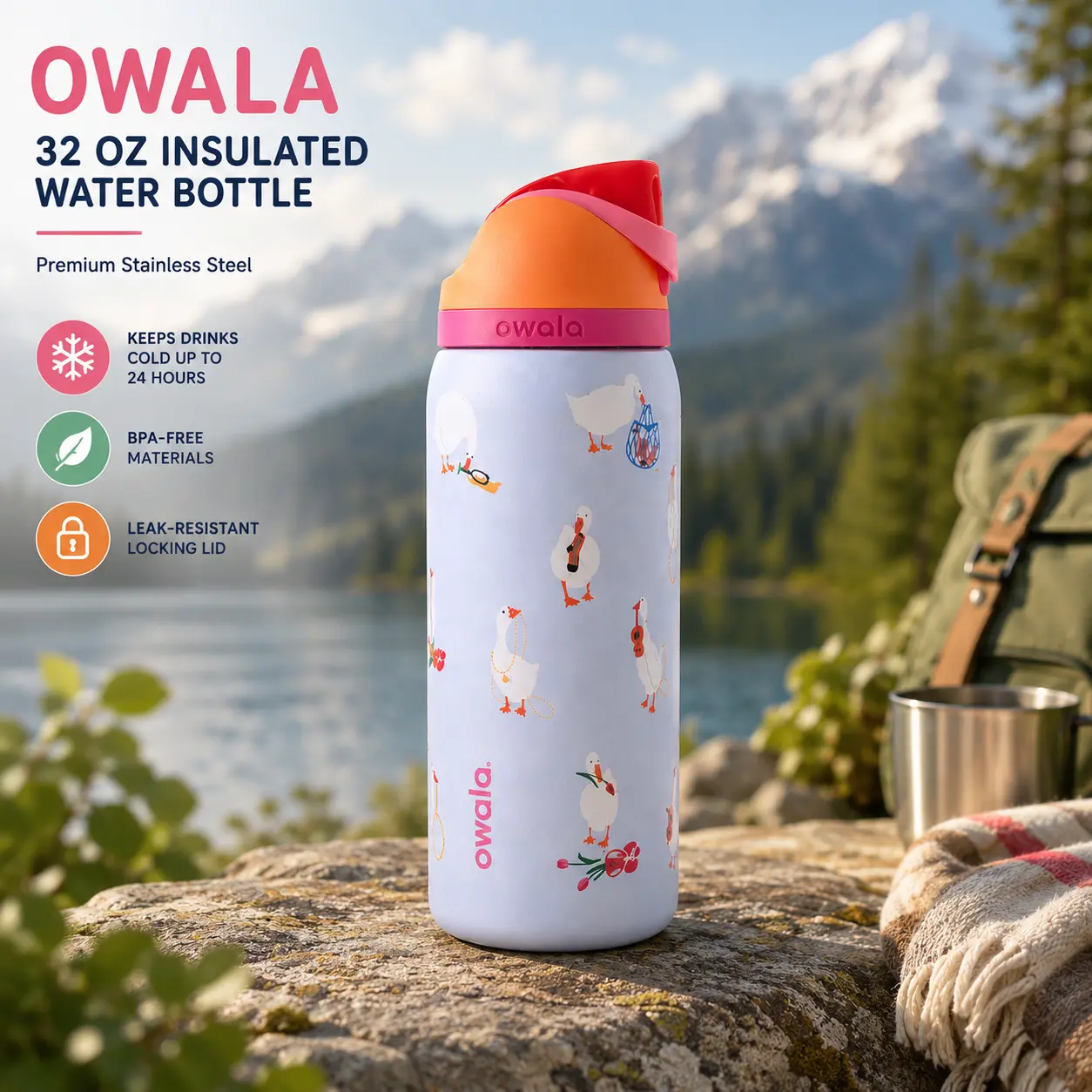 Owala 32oz Water Bottle Silly Goose Limited Edition Leak Proof Insulated New In Box, Gift For Friends, Back to School