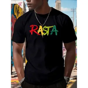 [100% Cotton] Rasta Geometric Print T Shirt In Dark Grey T-Shirt For Men And Women