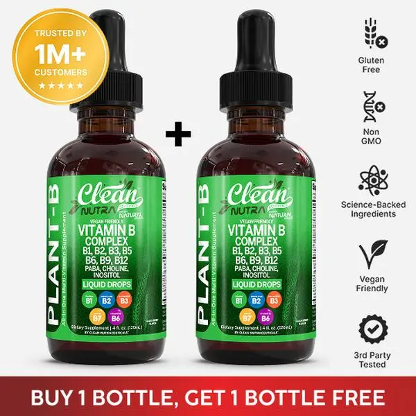 Clean Nutra BOGO | Vitamin B Complex, B1, B2, B3, B4, B5, B6, B9, B12, Paba, Choline Inositol & More Beet Supplement Liquid Drops - Plant-B Clean Nutra BOGO | Vitamin B Complex, B1, B2, B3, B4, B5, B6, B9, B12, Paba, Choline Inositol & More Beet Supplement Liquid Drops - Plant-B