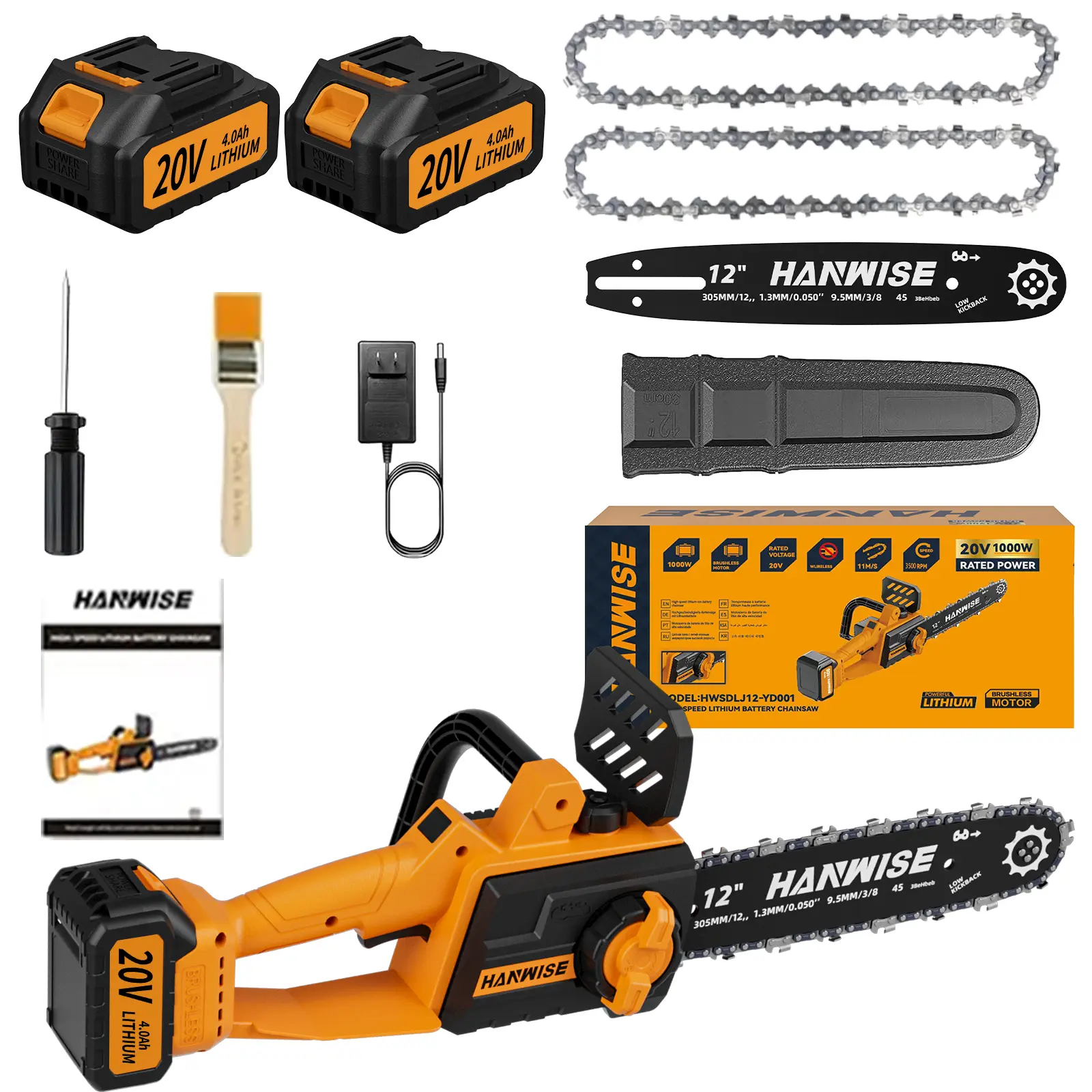 12 Inch Brushless Cordless Compact Chainsaw, Upgraded Ergonomic Handheld Battery Saw with Sharp Blades, Optional 6 Inch Mini Pruning Chainsaw, Portable Power Saw for Wood Cutting, Yard Branch Trimming & Snow Cleanup, Perfect Gift for Men