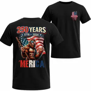 250 Years of ’Merica Shirt, Funny Sasquatch American Flag Tee, USA 250 Anniversary Shirt, 1776–2026 Patriotic 4th of July Gift