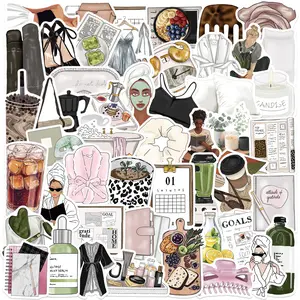 50 Pcs Cute Urban Simple Style Stickers, Cartoon Thermos Cup Phone Notebook Diary Poster Luggage DIY Wall Decals Adhesive