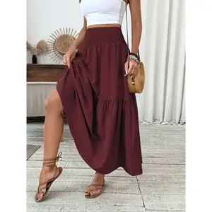 Women's Layered Tiered Flowy Floral Print Skirt with Elastic Waist, Pleats, and PocketsRAIMENTRY