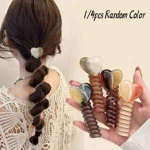 Women's Bubble Braid Hair Tie, High-End Heart Design Phone Line Hair Band, Extendable Up to 43cm, Perfect for Ponytail Styling