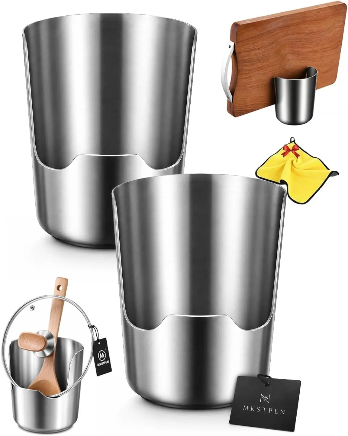 Thickened Stainless Steel Utensil Organizer 2 In1 Countertop Storage Holder | Rust Resistant Multifunctional Heavy Duty Pot Lid Spoon Rack Space Saving Vertical Stand for Spatulas Tongs Ladles Kitchen