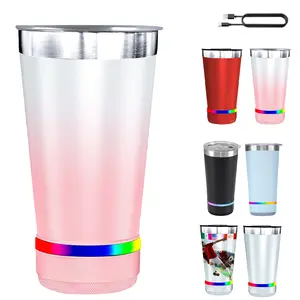 16oz Insulated Tumbler with Bluetooth Speaker, Stainless Steel Travel Mug with Detachable Wireless Speaker, LED Light, USB-C Rechargeable Music Cup for Camping, Party, Outdoor Use