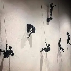Modern Simplicity Resin Sculpture Creative Climbing Man Wall Sculptures Hand-Finished for Wall Art Statue Climbing Character - Contemporary Style