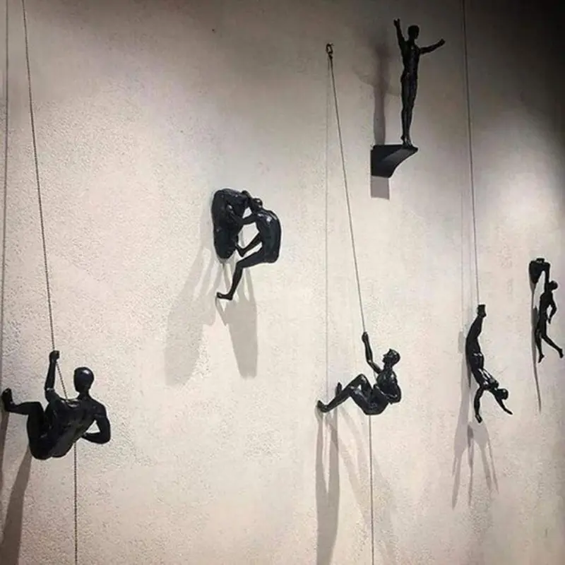 Modern Simplicity Resin Sculpture Creative Climbing Man Wall Sculptures Hand-Finished for Wall Art Statue Climbing Character - Contemporary Style
