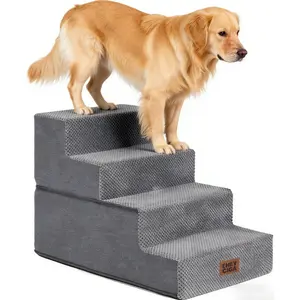 Dog Stairs for Bed 18" H, 4-Step Pet Steps for High Bed, Pet Stairs for Small Dogs and Cats, Non-Slip Balanced Pet Ramp Indoor, Grey