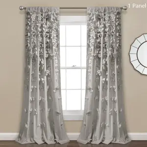 Lush Decor Belle Light Filtering Single Window Curtain Panel  - Sold Individually - 54"W x 84"L Gray - Coquette Curtains for Bedroom - Drapes - Ruffle Curtains for Living Room